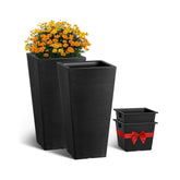 Set of 2 Tall Outdoor Planters 22inch, Large Planters for Outdoor Indoor Plants, Black Front Porch Planters Flower Tree Plant Pots with Modern Design and Built-in Drainage